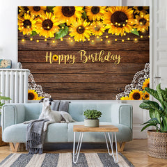 Lofaris Sunflowers and Lace Wooden Happy Birthday Backdrop