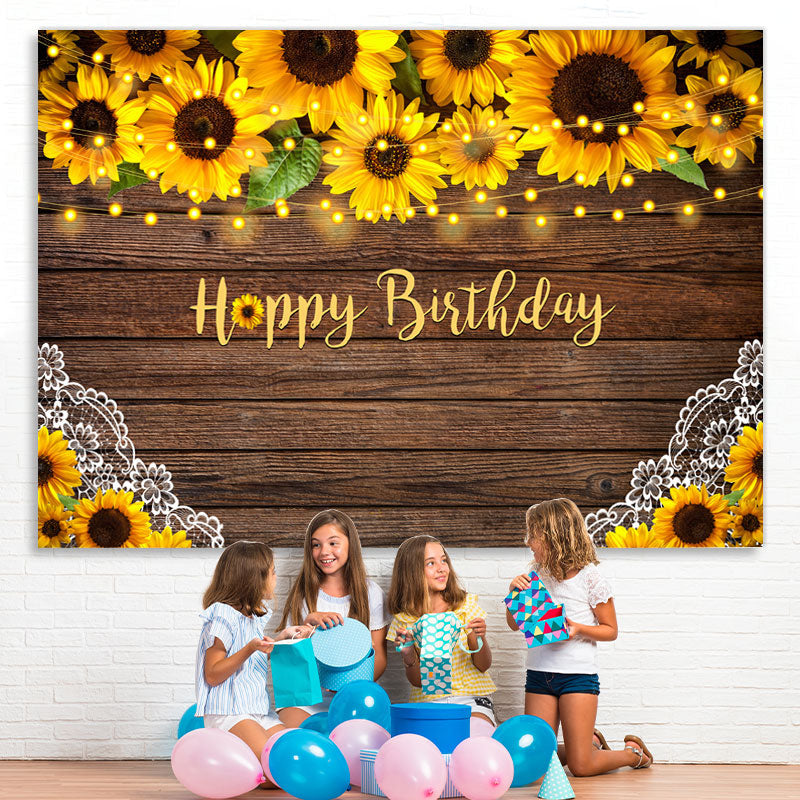 Lofaris Sunflowers and Lace Wooden Happy Birthday Backdrop