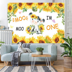 Lofaris Sunflowers And Little Cow I Am 1st Birthday Backdrop