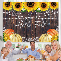 Lofaris Sunflowers And Pimpkin Brown Wood Hello Fall Backdrop
