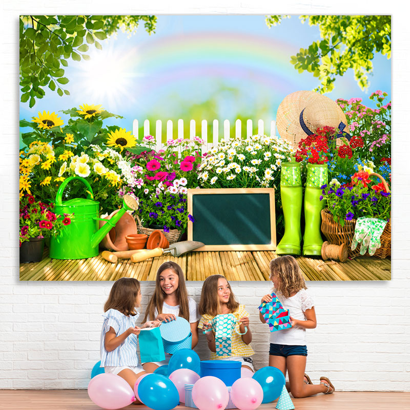 Lofaris Sunflowers And Rainbow Sunny Summer Backdrop For Girl