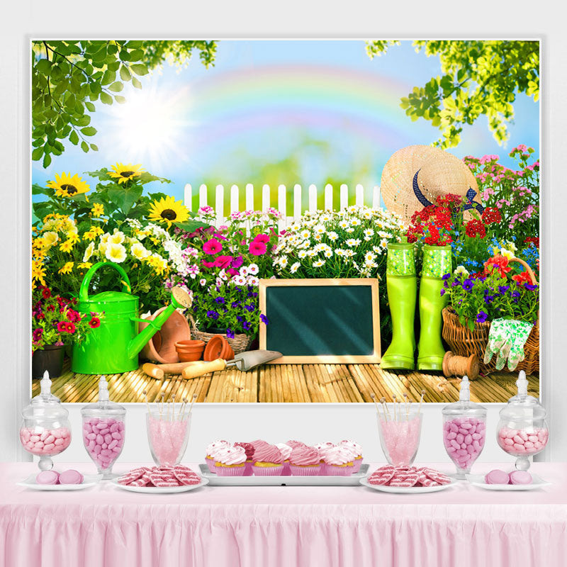 Lofaris Sunflowers And Rainbow Sunny Summer Backdrop For Girl