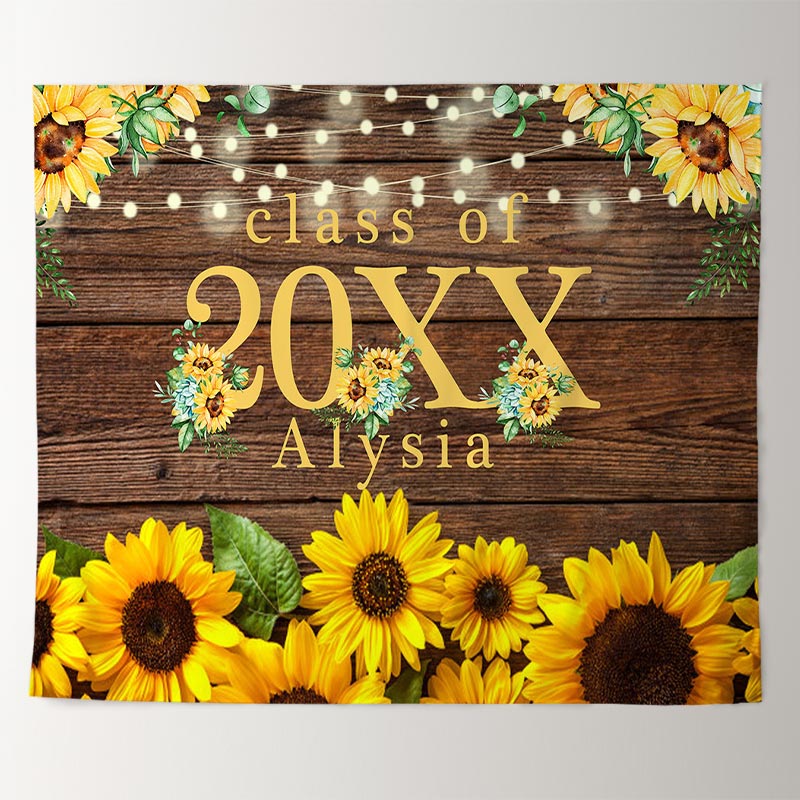 Lofaris Sunflowers Bright Class Of 2022 Brown Wooden Backdrop