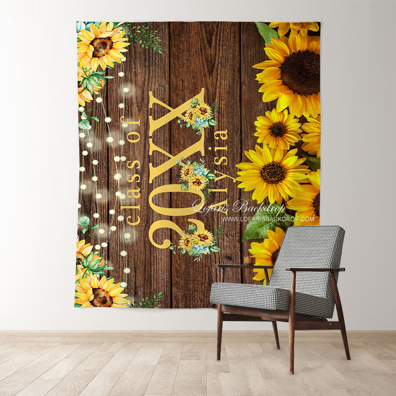 Lofaris Sunflowers Bright Class Of 2022 Brown Wooden Backdrop
