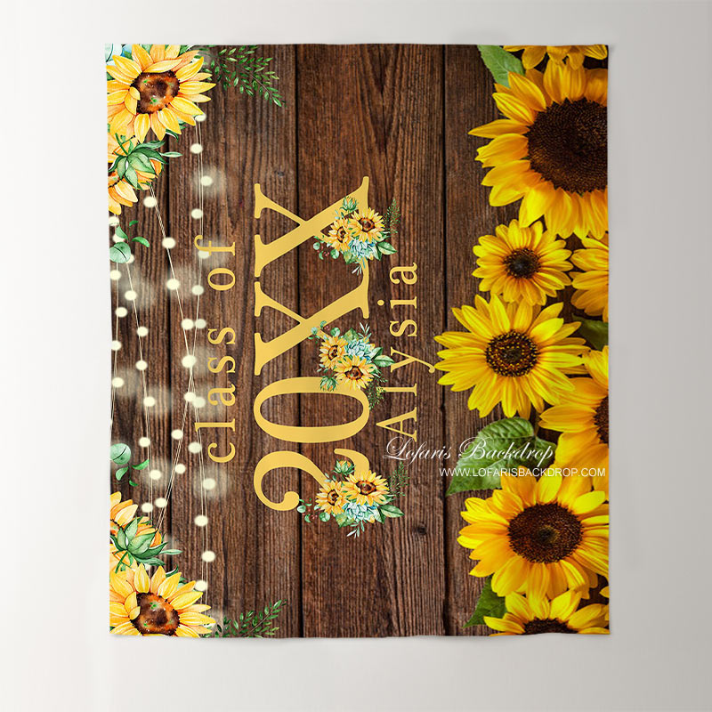 Lofaris Sunflowers Bright Class Of 2022 Brown Wooden Backdrop