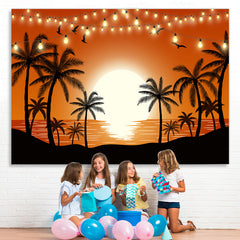 Lofaris Sunset Glow Seaside Palm Tree Tropical Summer Backdrop for Birthday