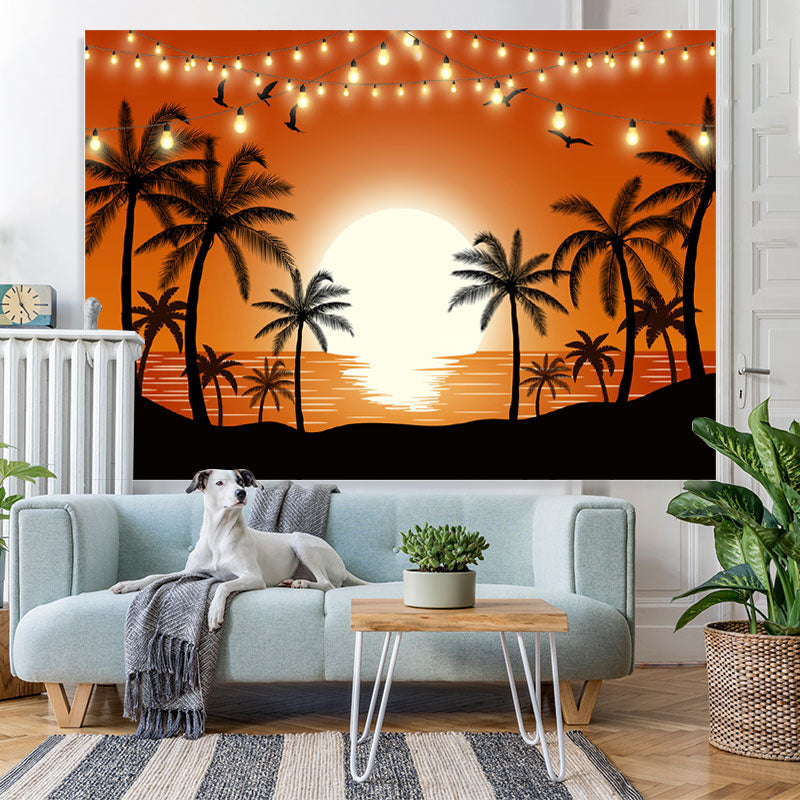 Lofaris Sunset Glow Seaside Palm Tree Tropical Summer Backdrop for Birthday