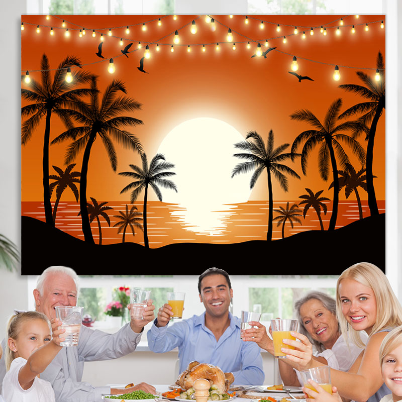 Lofaris Sunset Glow Seaside Palm Tree Tropical Summer Backdrop for Birthday