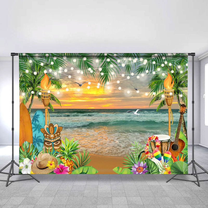 Lofaris Sunset Summer Beach Coconut Theme Birthday Backdrop