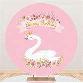 Lofaris Swan And Pink Floral Round Happy Birthday Backdrop