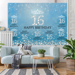 Lofaris Sweet 16 Diamond Glitter Blue Birthday Backdrop