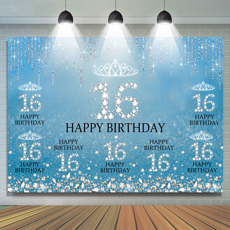 Lofaris Sweet 16 Diamond Glitter Blue Birthday Backdrop