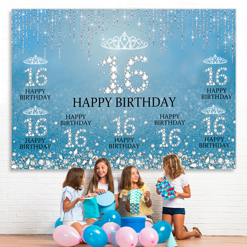 Lofaris Sweet 16 Diamond Glitter Blue Birthday Backdrop
