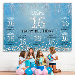 Lofaris Sweet 16 Diamond Glitter Blue Birthday Backdrop