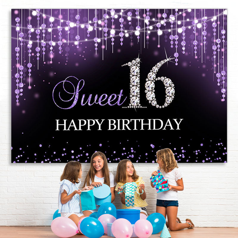 Lofaris Sweet 16 Purple Bokeh Diamond Glitter Birthday Backdrop