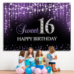 Lofaris Sweet 16 Purple Bokeh Diamond Glitter Birthday Backdrop