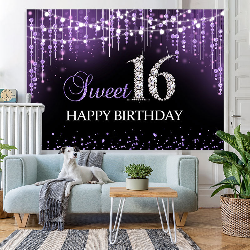 Lofaris Sweet 16 Purple Bokeh Diamond Glitter Birthday Backdrop
