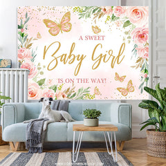 Lofaris Sweet Baby Gilr Is On The Way Pink Shower Backdrop