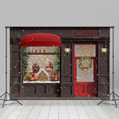 Lofaris Sweet Gingerbread Snow Christmas Wreath Lights Red Door Backdrop