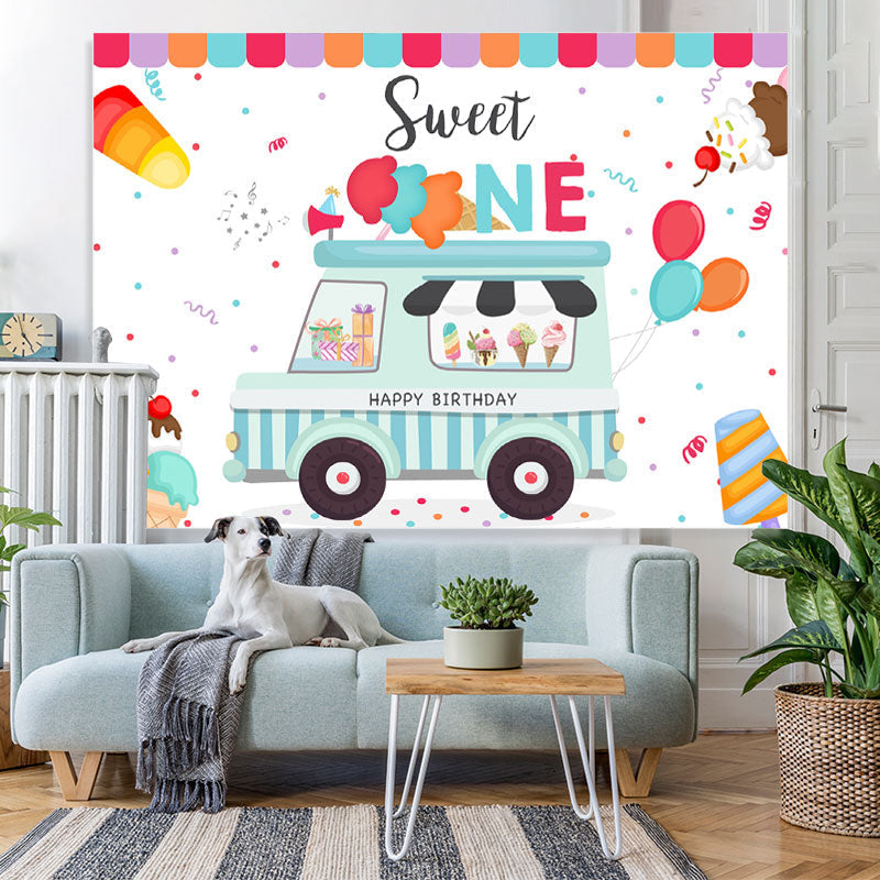 Lofaris Sweet One Ice Cream Balloon Birthday Backdrop For Boy
