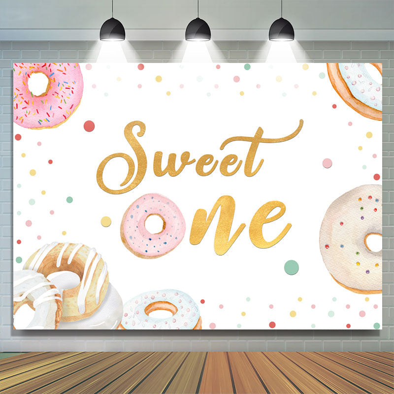 Lofaris Sweet One Lovely Donut Themed Happy Birthday Backdrop