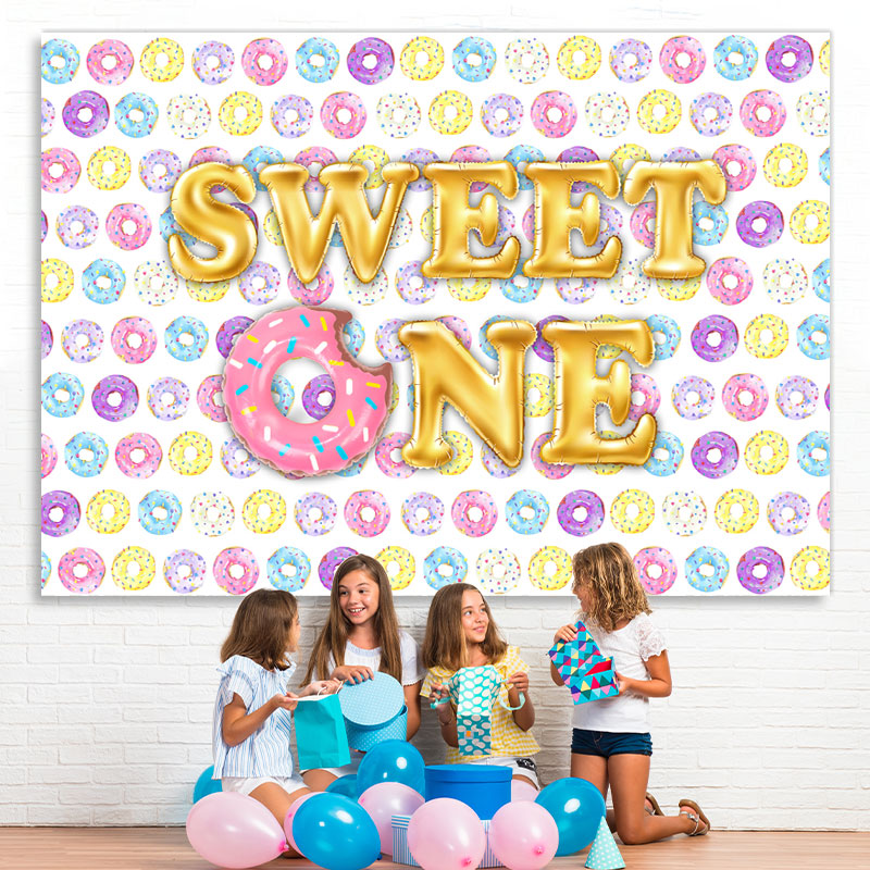Lofaris Sweet One With Donuts Theme Happy Birthday Backdrop