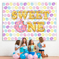 Lofaris Sweet One With Donuts Theme Happy Birthday Backdrop