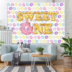 Lofaris Sweet One With Donuts Theme Happy Birthday Backdrop