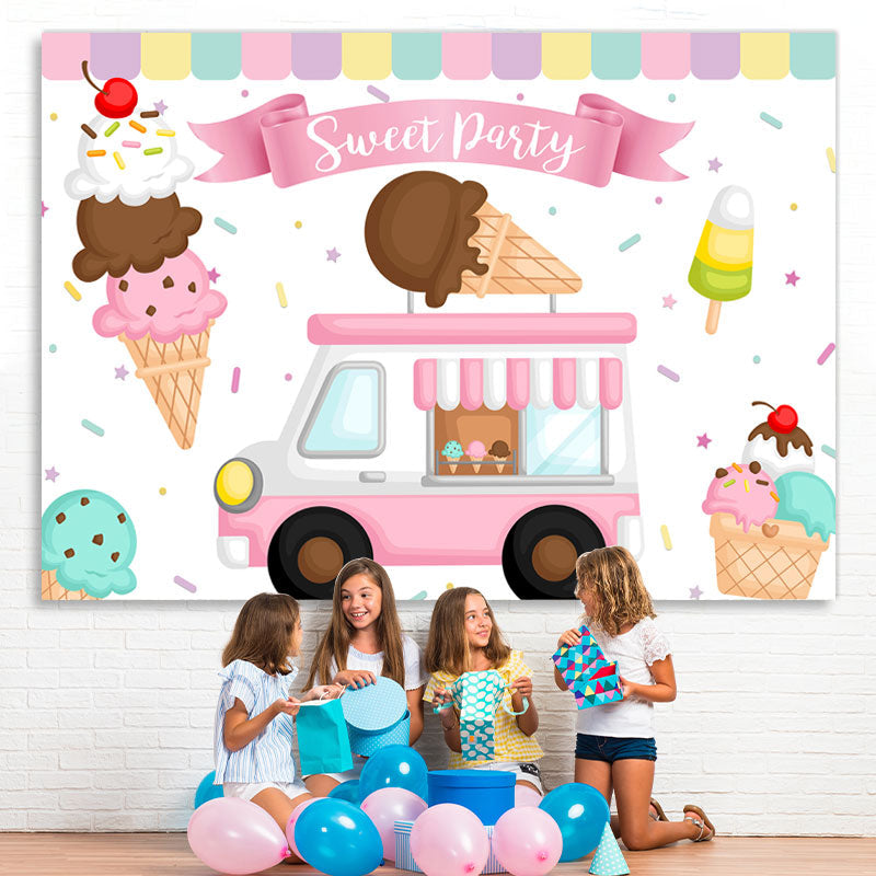 Lofaris Sweet Party Ice Cream Theme Baby Girl Birthday Backdrop