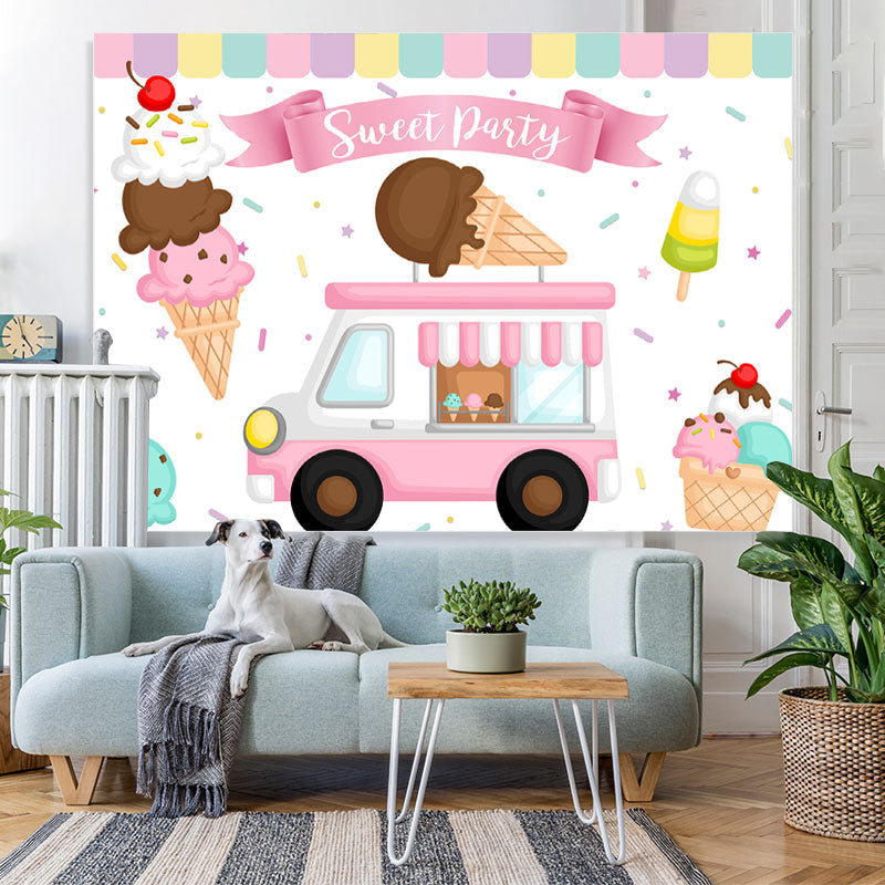 Lofaris Sweet Party Ice Cream Theme Baby Girl Birthday Backdrop