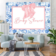 Lofaris Sweet Pink Bow With Floral Baby Shower Backdrop