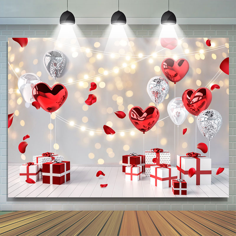Lofaris Sweet Red Heart Balloon Happy Valetines Day Backdrop