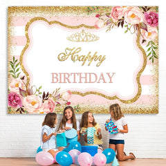 Lofaris Sweet Rose Glitter Gold Dots Happy Birthday Backdrop