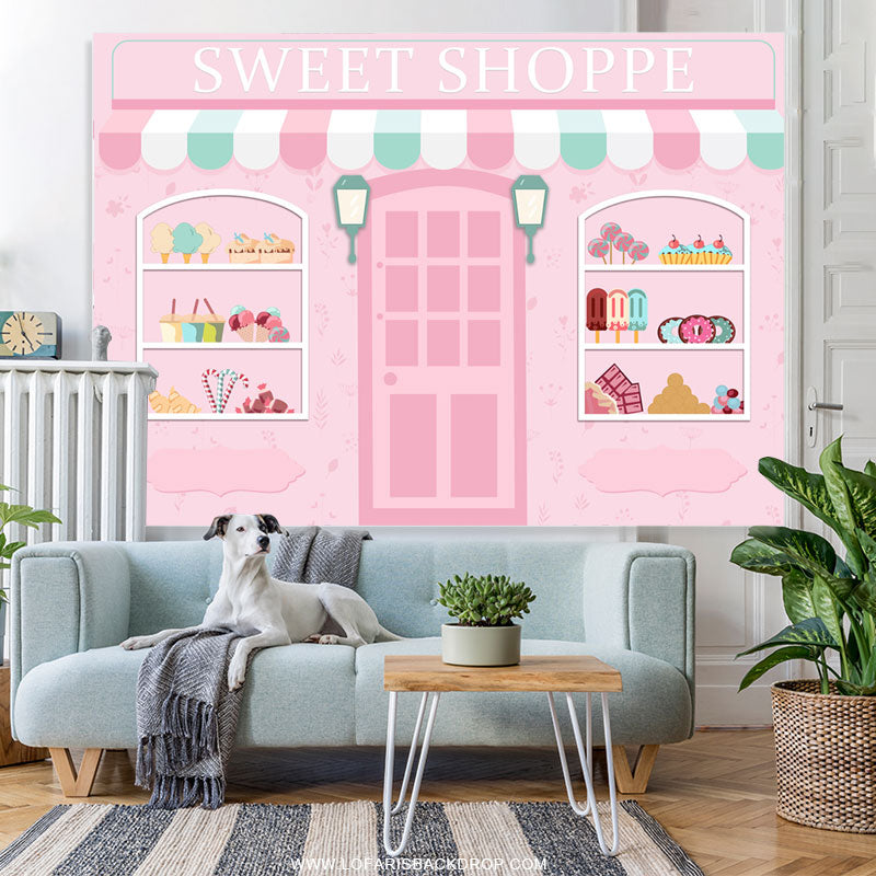 Lofaris Sweet Shoppe Baby Pink Candyland Happy Birthday Backdrop