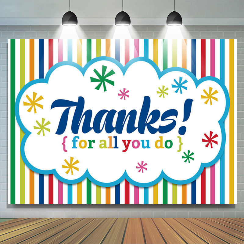 Lofaris Thanks For All You Do Colorful Strips Theme Backdrop