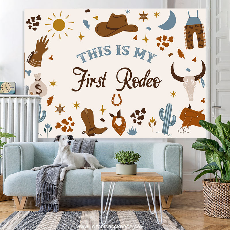 Lofaris This Is My First Redeo Cowboy Happy Birthday Backdrop