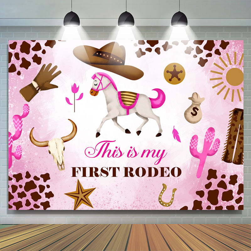 Lofaris This Is My First Redeo Cowgirl Birthday Backdrop