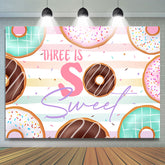 Lofaris Three Is So Sweet Colorful Donut Birthday Backdrop