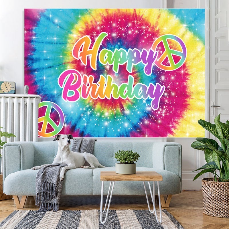 Lofaris Tie-Dye 60s Hippie Theme Happy Birthday Backdrop