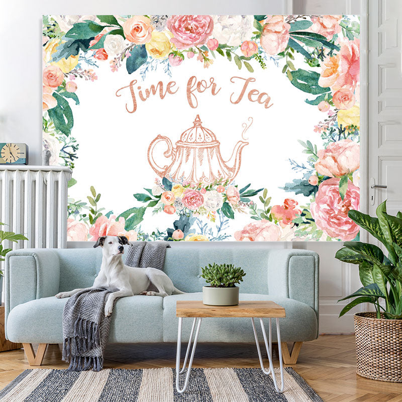 Lofaris Time for Tea Pink Floral Teapot Backdrop Party