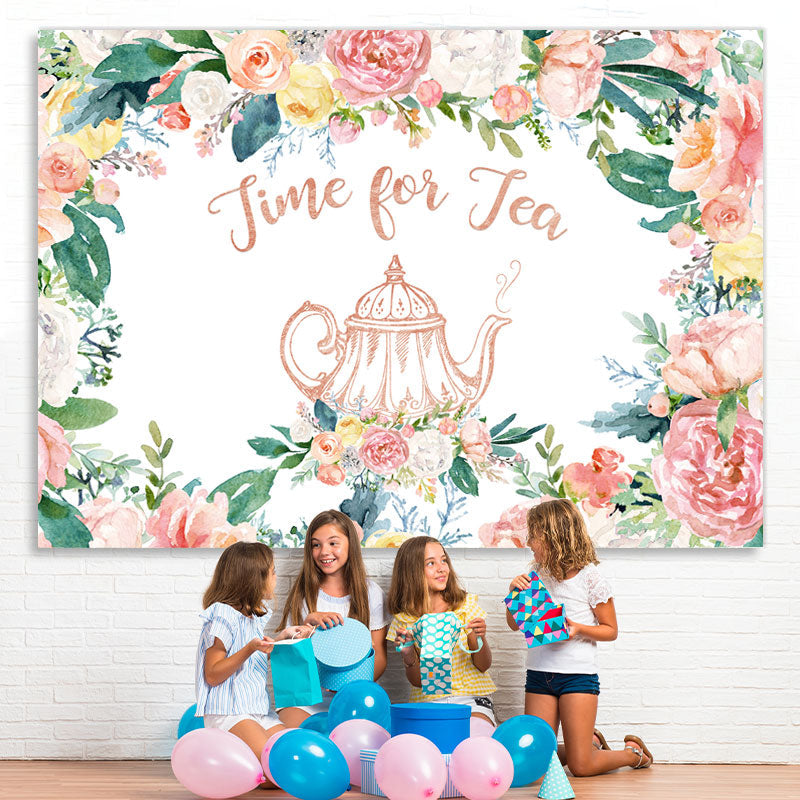 Lofaris Time for Tea Pink Floral Teapot Backdrop Party