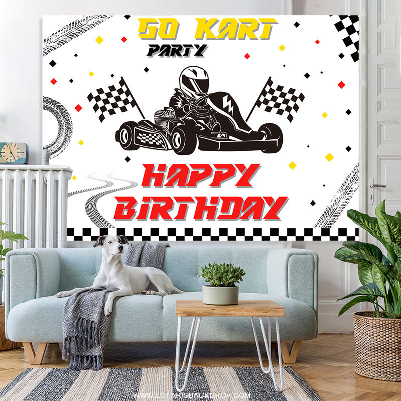 Lofaris Track Flag Happy Birthday Backdrop For Kart Party