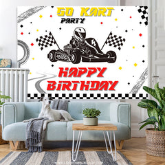 Lofaris Track Flag Happy Birthday Backdrop For Kart Party
