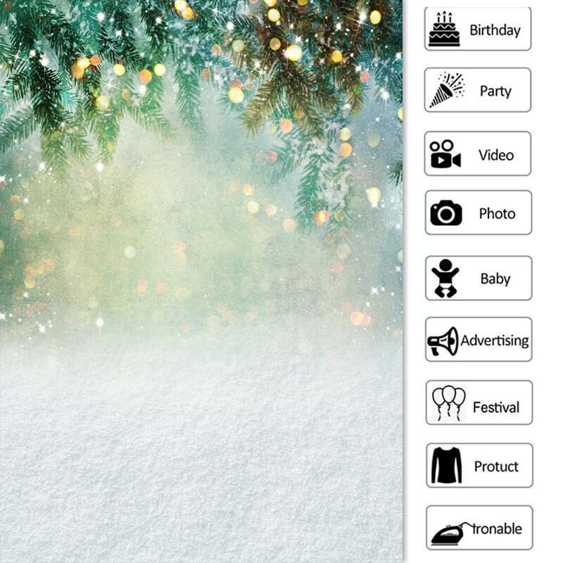 Lofaris Tree Snow Gold Glitter Bokeh Winter Christmas Party Backdrop