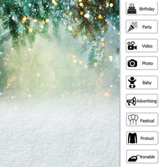 Lofaris Tree Snow Gold Glitter Bokeh Winter Christmas Party Backdrop