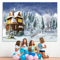 Lofaris Trees And Wooden House Christmas Backdrop For Winter