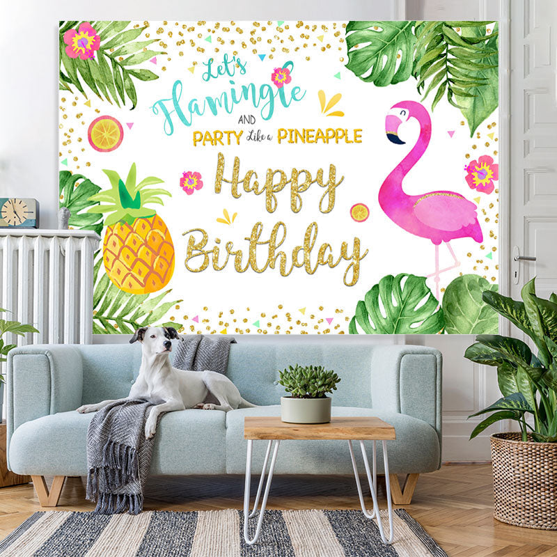 Lofaris Tropical Leaves Flamingos Pineapple Birthday Backdrop