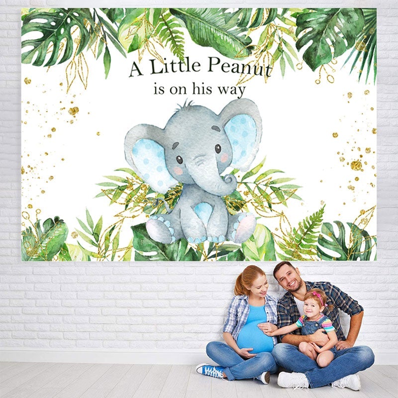 Lofaris Tropical Plants Baby Elephant Bule Shower Backdrop
