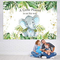 Lofaris Tropical Plants Baby Elephant Bule Shower Backdrop