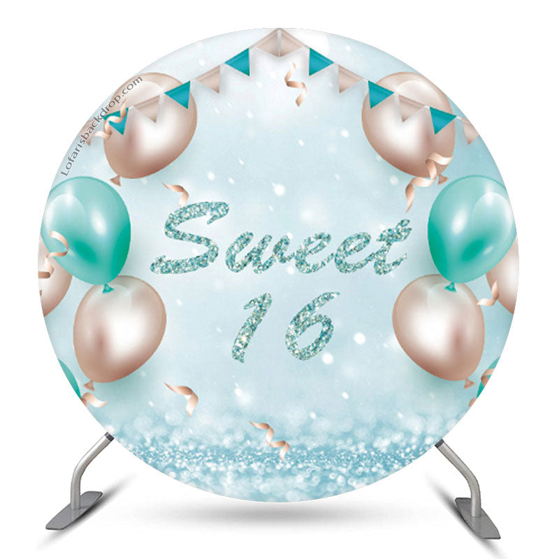 Lofaris Turquoise Balloon Sweet 16 Birthday Round Backdrop